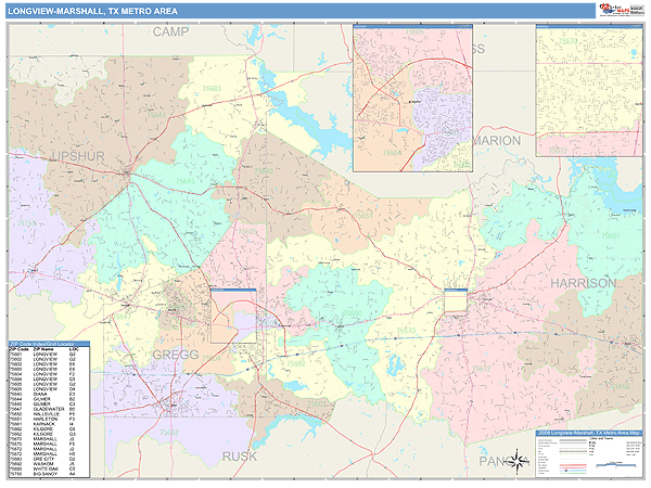 Longview-Marshall Metro Area Digital Map Color Cast Style